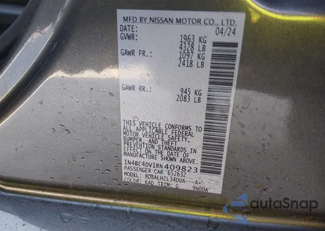 2024 Nissan Altima Sv Fwd из США, поврежденный, VIN 1N4BL4DV1RN409823